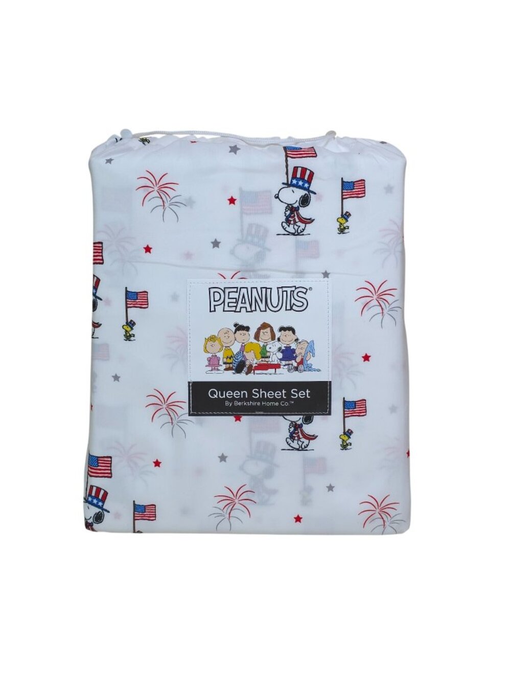 Peanuts 4th of July Queen Sheet Set By Berkshire Snoopy & Woodstock USA Flags